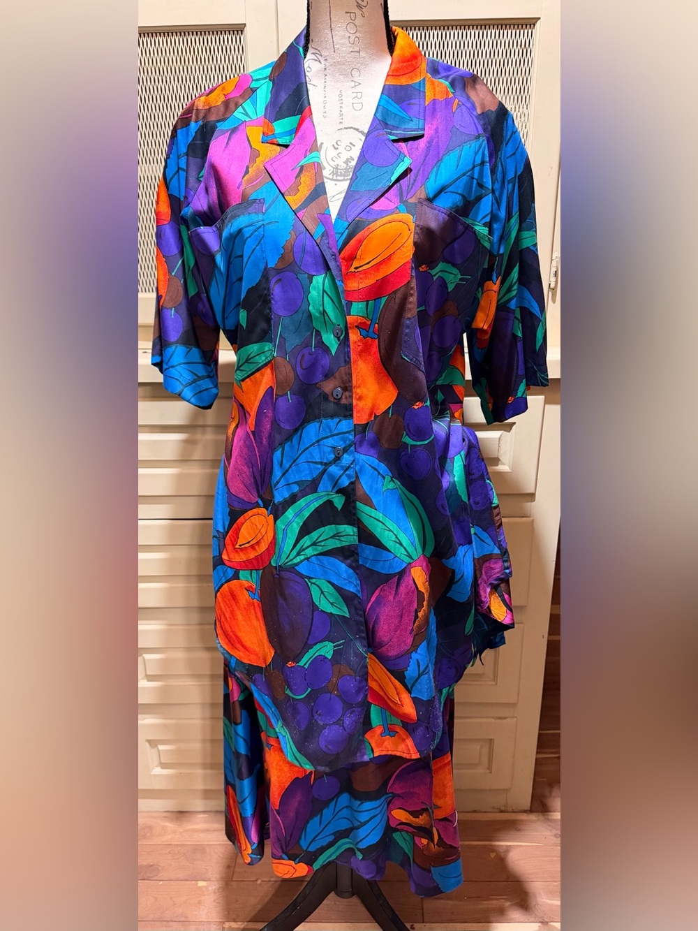 NWT Vintage 80s Escada Margaretha Ley Fruit Print Wrap Skirt Set